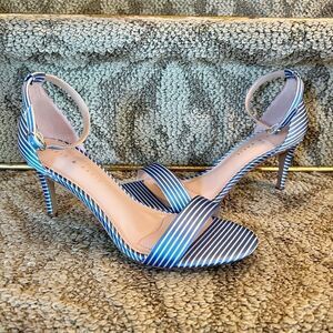 Kelly & Katie Kirstie Blue White Stripe Sandals Heels Shoes Size 8 NEW